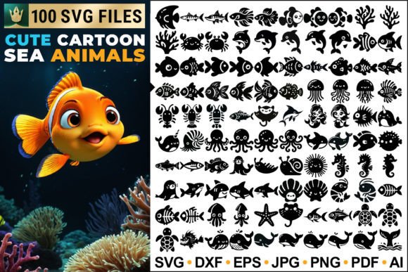 Download 100 Cute Cartoon Sea Animals SVG Designs - Sea animals svg Collection
