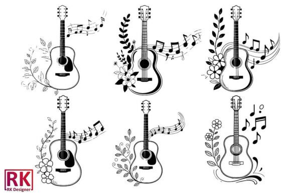 Download Floral Guitar Vector Art Boho SVG Bundle - Guitar Collection
