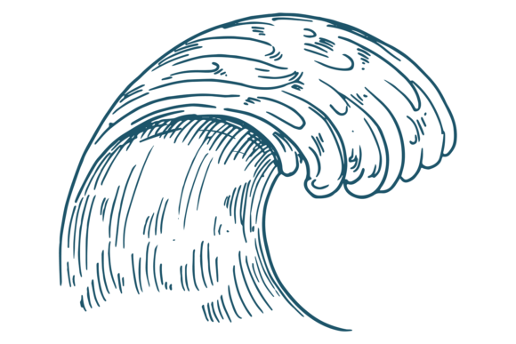 Download Curved Water Wave. Hand Drawn Ocean Sket - Curved Collection