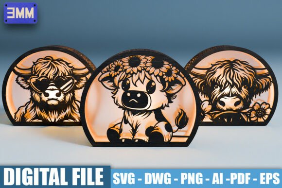 Download 3D Cute Highland Cow Lantern Laser Cut F - Lantern Collection