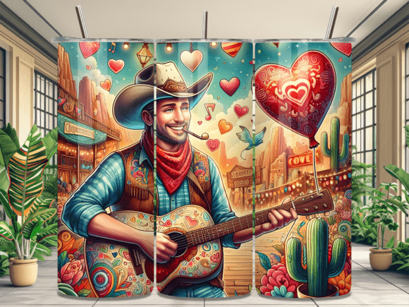 Download Valentine Day Guitar Cowboy Tumbler Wrap - Guitar Collection