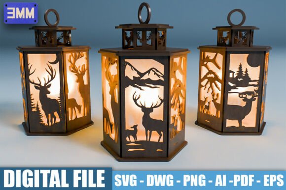 Download 3D Deer Lantern Laser Cut Files - Lantern Collection