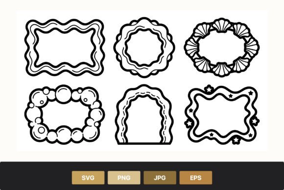 Download Wavy Line Art Frames with Shell Stars - Frame Collection