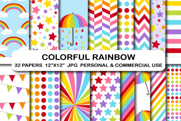 Download 32 Colorful Rainbow Digital Papers Pack - Digital papers pack Collection