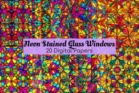 Download Neon Stained Glass Digital Papers Pack - Digital papers pack Collection