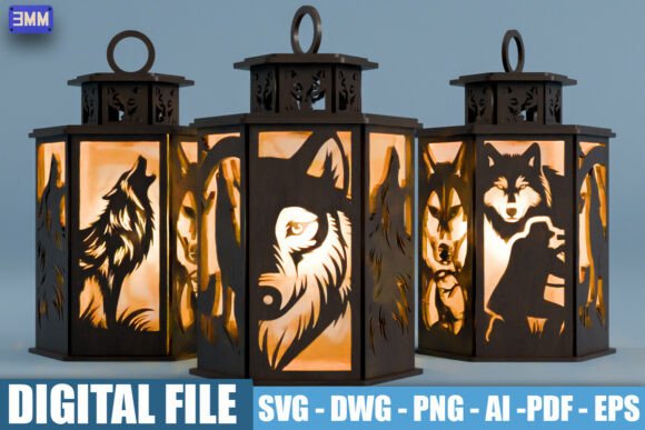 Download 3D Wolf Wildlife Lantern SVG DXF - Lantern Collection